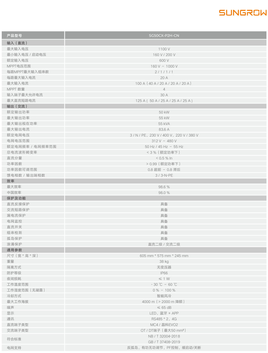 陽光電源光伏逆變器 SG50CX-P2H-CN